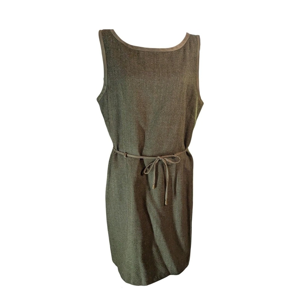 Vintage Bob Mackie Studio Dress Olive Green Herringbone Wool Blend Sheath Sz 12